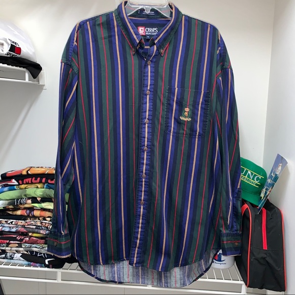 Vintage 90s Ralph Lauren Chaps Mens Button Down Striped  Long Sleeve Shirt XL - Picture 2 of 6